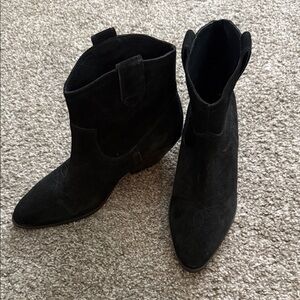 Black Suede Cowboy Ankle Booties